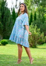 Ami Pink Flowers Blue Dress