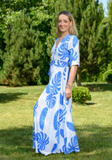 Isabella White Blue Leaves Dress