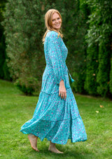 Camella Pink Roses Blue Plus Dress