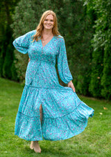 Camella Pink Roses Blue Plus Dress