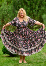 Polka Mix Flowers Midi Plus Dress