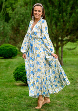 Simona Blue Roses White Dress