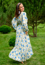 Simona Blue Roses White Dress