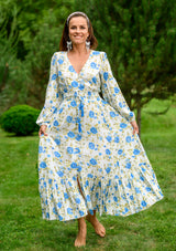 Simona Blue Roses White Dress