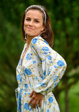 Simona Blue Roses White Dress