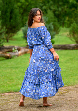 Flaminga Mix White Flowers Blue Dress
