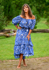 Flaminga Mix White Flowers Blue Dress
