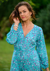 Camella Pink Roses Blue Dress