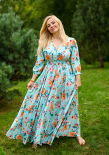 Isabella Sky Blue Orange Flowers Dress