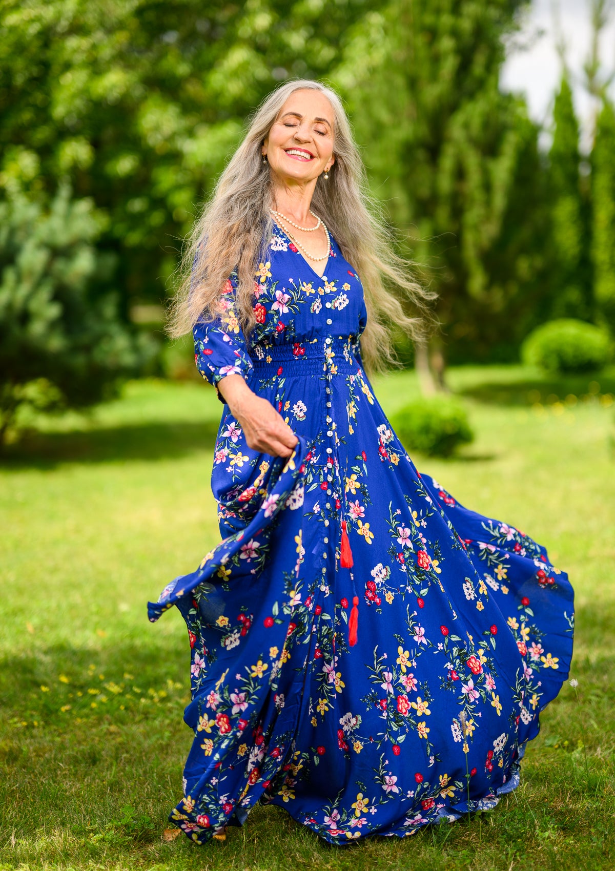 Isabella Mix Flowers Blue Dress Bali Handmade Colorful Dresses My