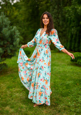Isabella Sky Blue Orange Flowers Dress