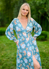Queen Wrap Green Flowers Dress