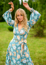 Queen Wrap Green Flowers Dress