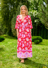 Queen Wrap Red Flowers Dress