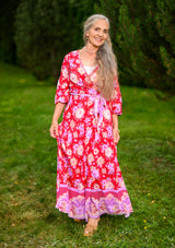 Queen Wrap Red Flowers Dress