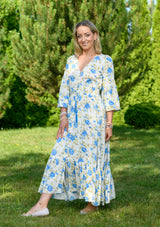 Simona Blue Roses White Dress