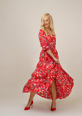 Isabella Mix Flowers Red Dress