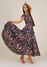 Ferria Mix Flowers Black Dress