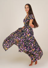 Ferria Mix Flowers Black Dress