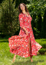 Isabella Mix Red Flowers Dress