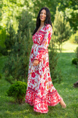Camella Red Flowers White Dress