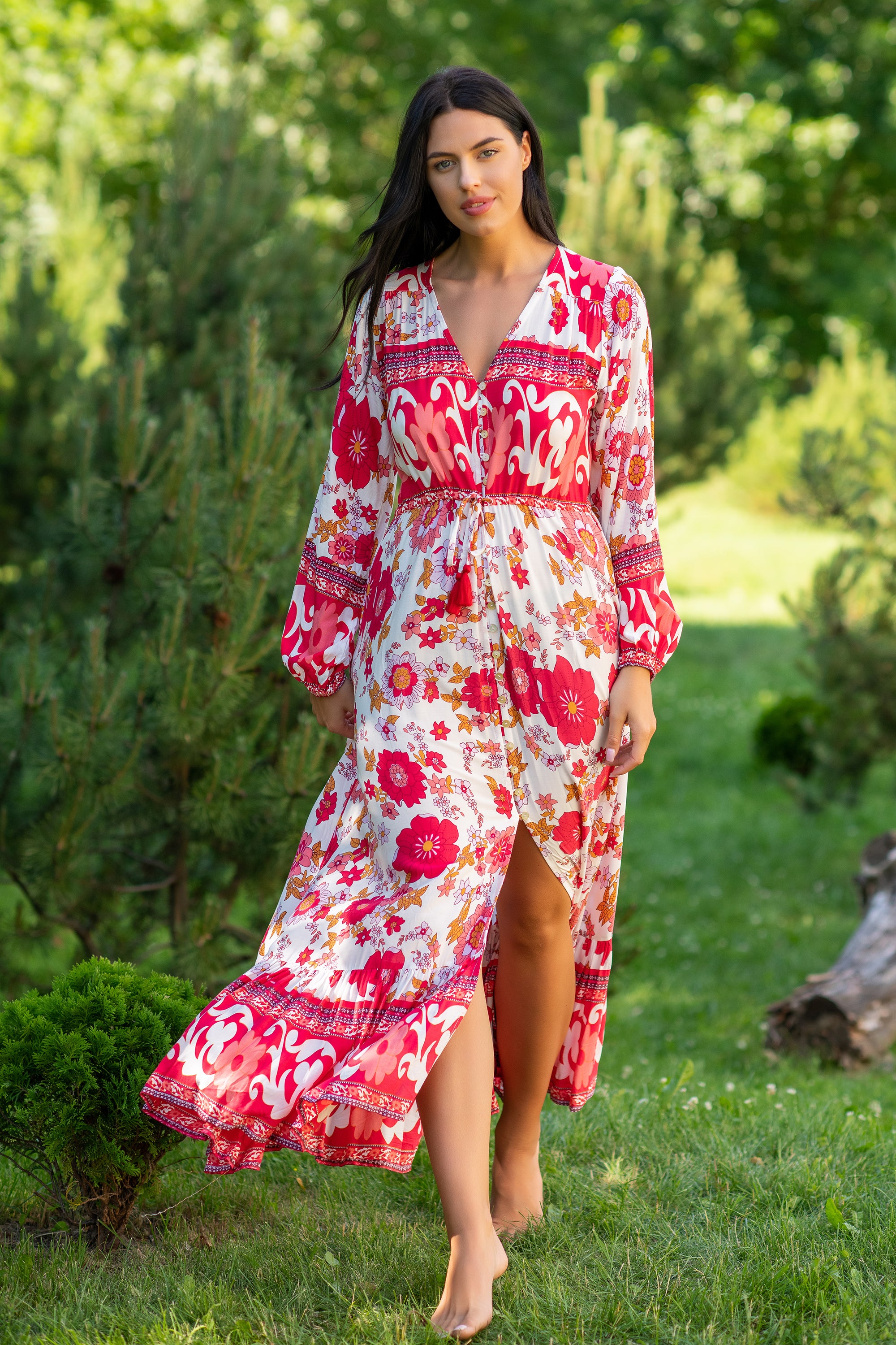 Camella Red Flowers White Dress | Handmade Colorful Dresses  My Flower  Dress