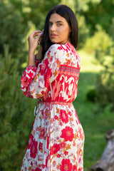 Camella Red Flowers White Dress