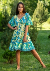 Ami Yellow Blue Midi Dress