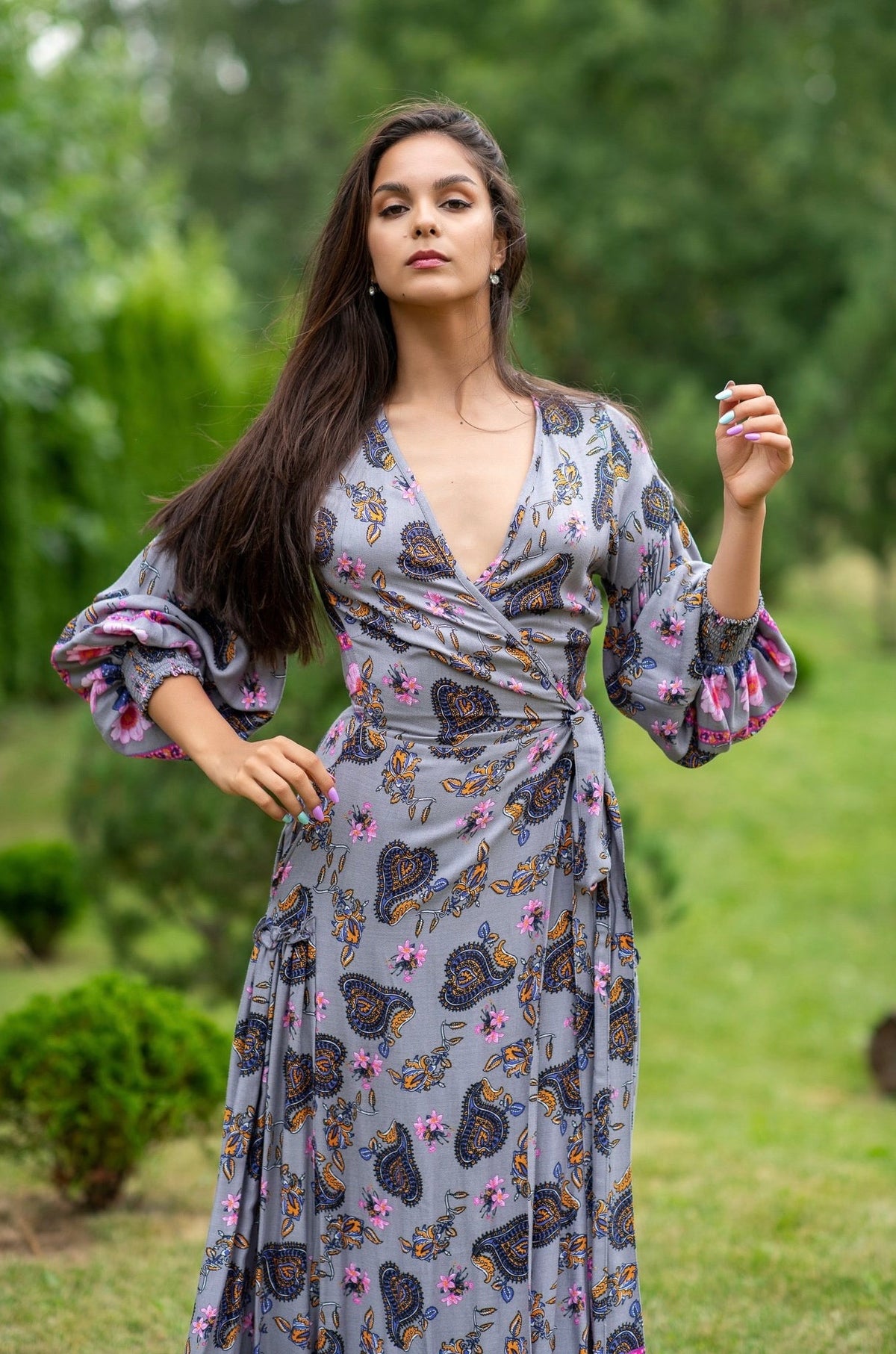 slim fit dress slacks Queen Wrap Parsley Grey Dress