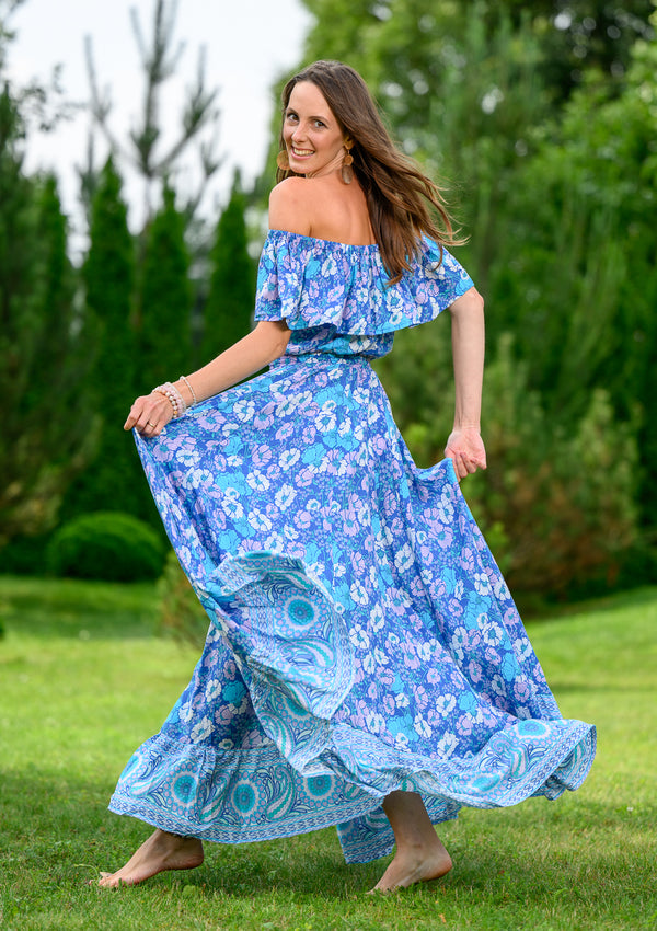 Ariel Maxi Floral Blue Dress