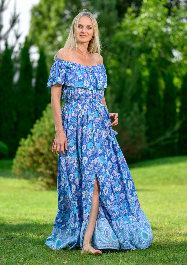 Ariel Maxi Floral Blue Dress