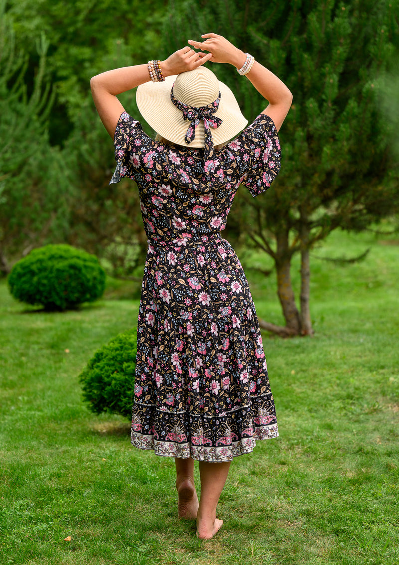 Polka Mix Flowers Midi Dress