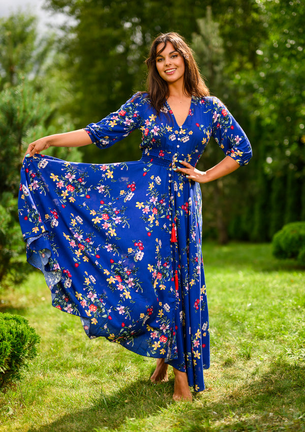 Isabella Mix Flowers Blue Dress