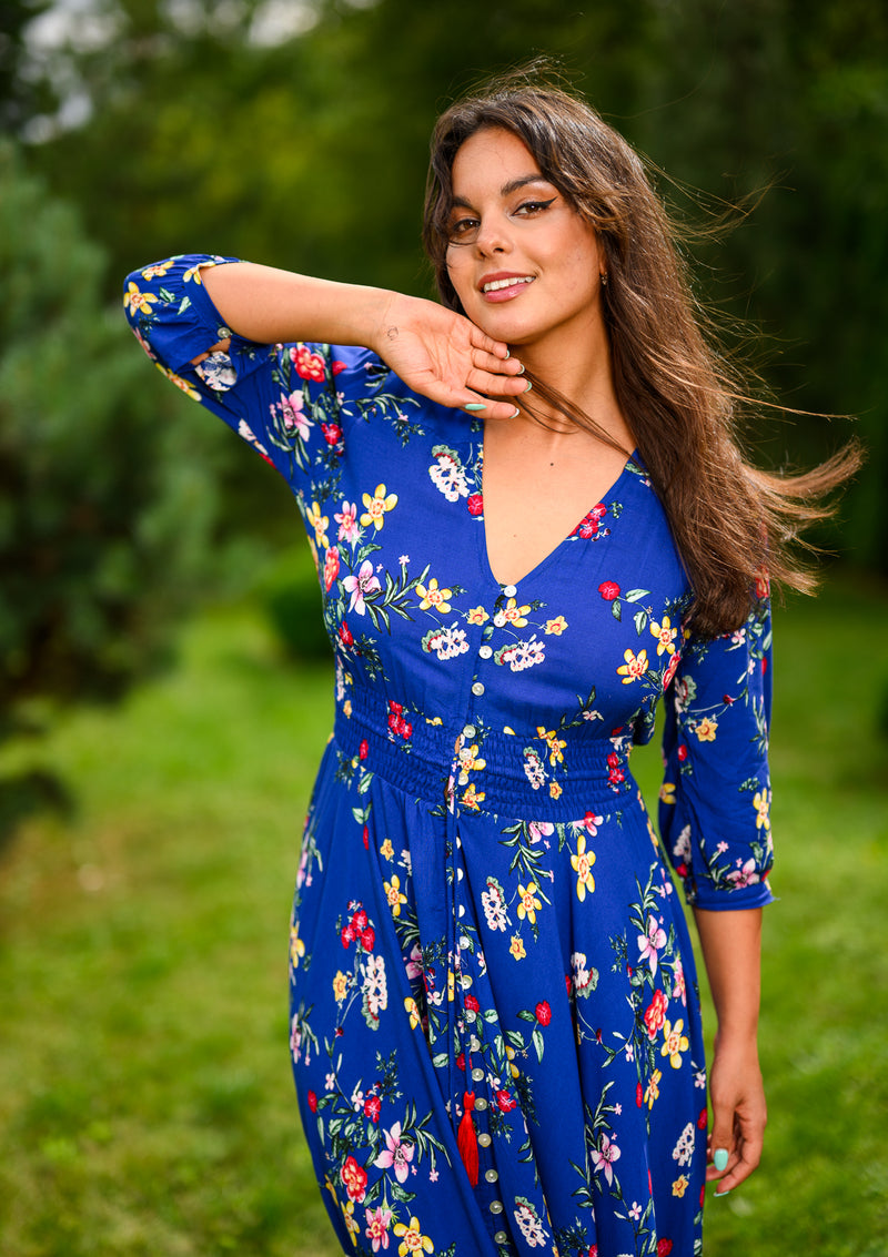 Isabella Mix Flowers Blue Dress | Bali Handmade Colorful Dresses My Flower Dress Isabella Mix Flowers Blue Dress | Bali Handmade Colorful Dresses My Flower Dress