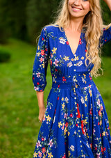 Isabella Mix Flowers Blue Dress