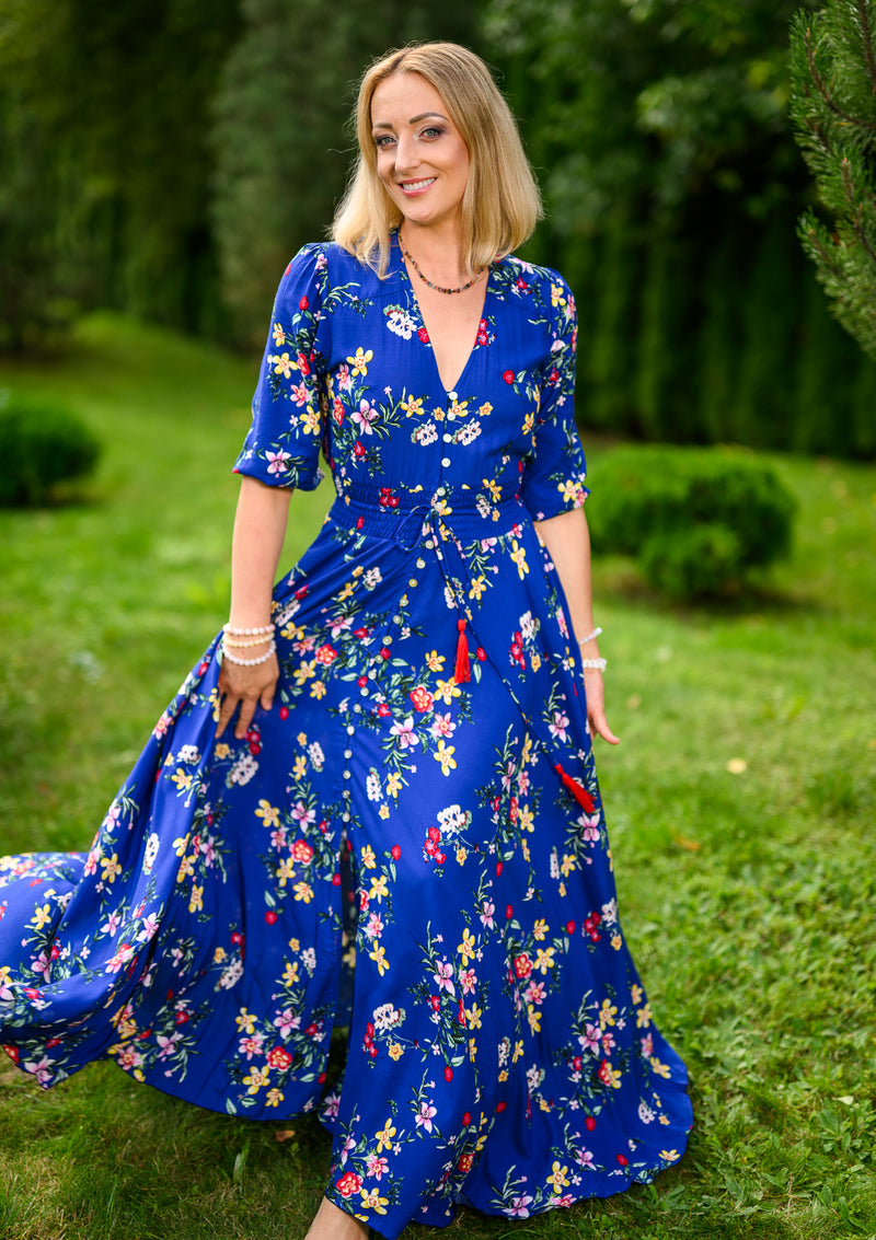 Isabella Mix Flowers Blue Dress | Bali Handmade Colorful Dresses My Flower Dress Isabella Mix Flowers Blue Dress | Bali Handmade Colorful Dresses My Flower Dress
