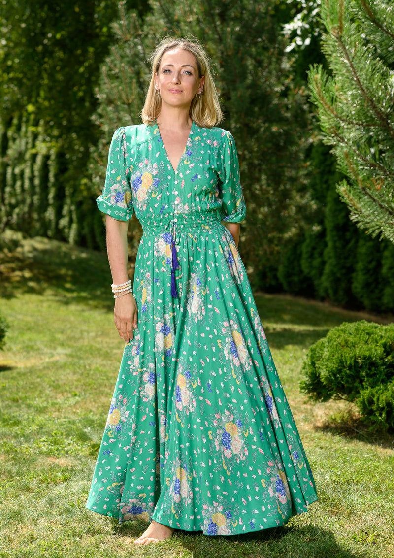 Isabella Green Flowers Garden Dress | Bali Handmade Colorful Dresses My Flower Dress Isabella Green Flowers Garden Dress | Bali Handmade Colorful Dresses My Flower Dress