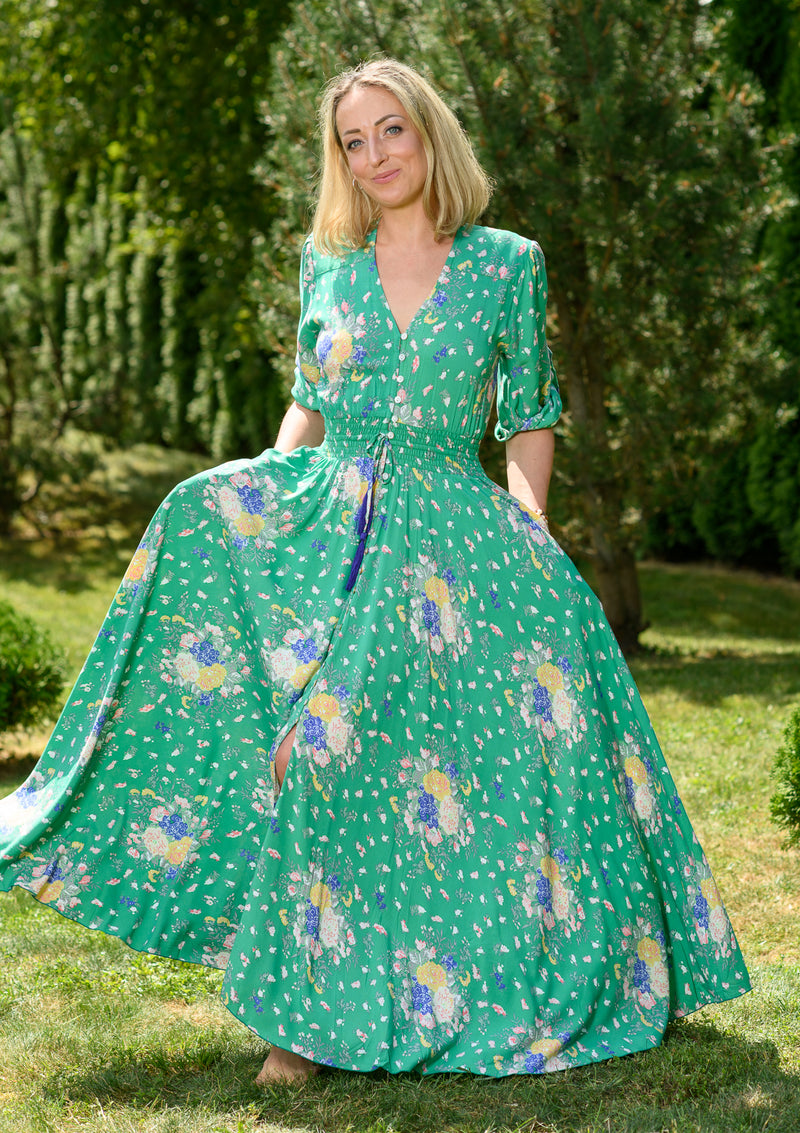 Isabella Green Flowers Garden Dress