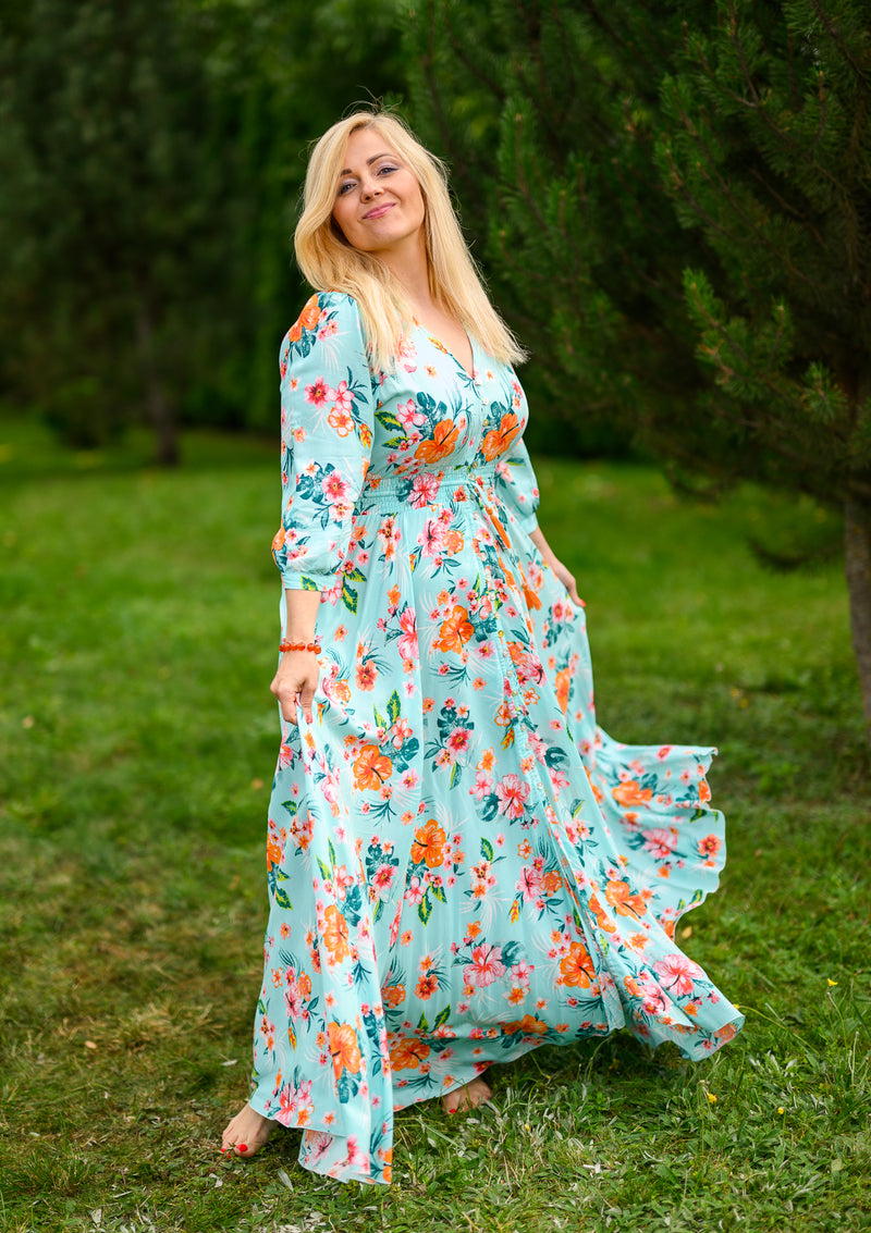 blue and orange flower dress Baltic Born Womens Laie Back Tie Maxi Dress | Blue + Orange