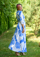 Isabella White Blue Leaves Dress