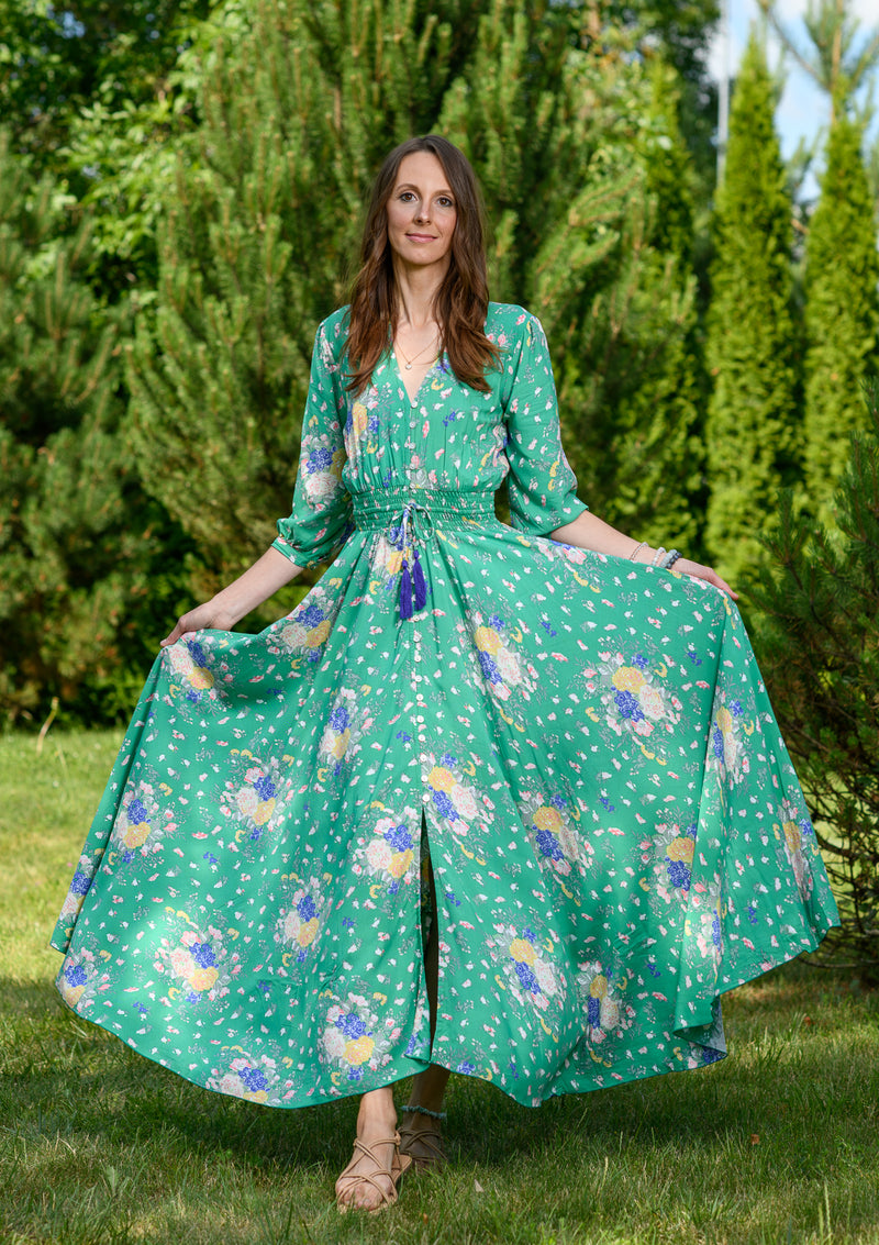 Isabella Green Flowers Garden Dress