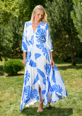 Isabella White Blue Leaves Dress