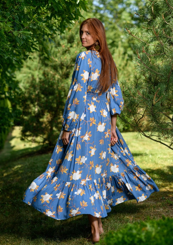 Simona Blue White Flowers Dress