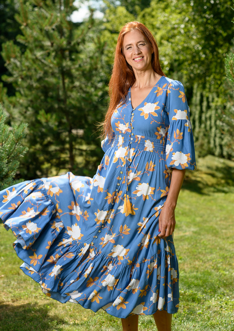Simona Blue White Flowers Dress