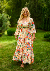 Simona Orange Flowers Garden Dress