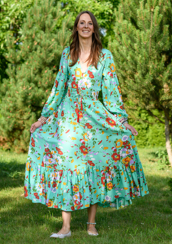 Simona Turquoise Castle Flowers Dress