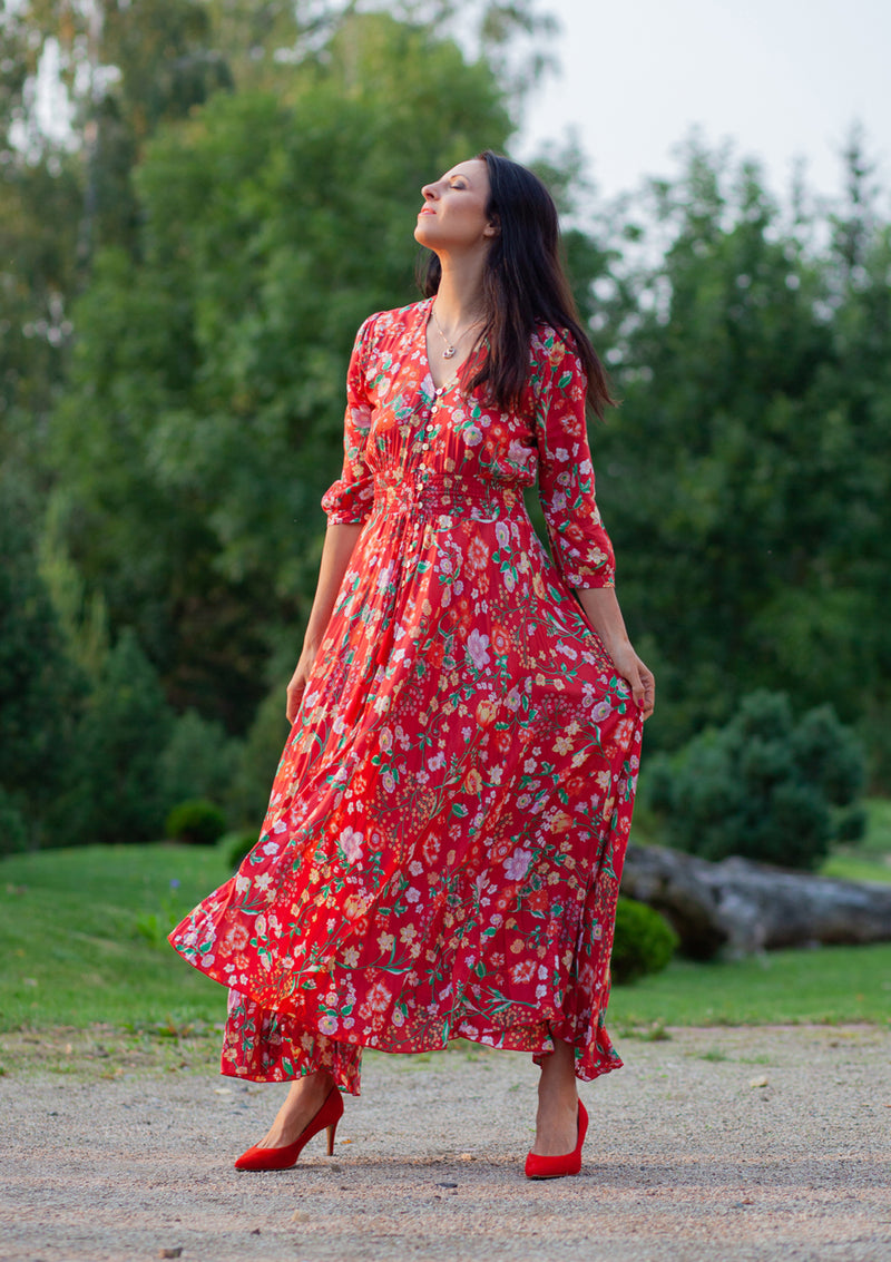 Isabella Mix Red Flowers Dress