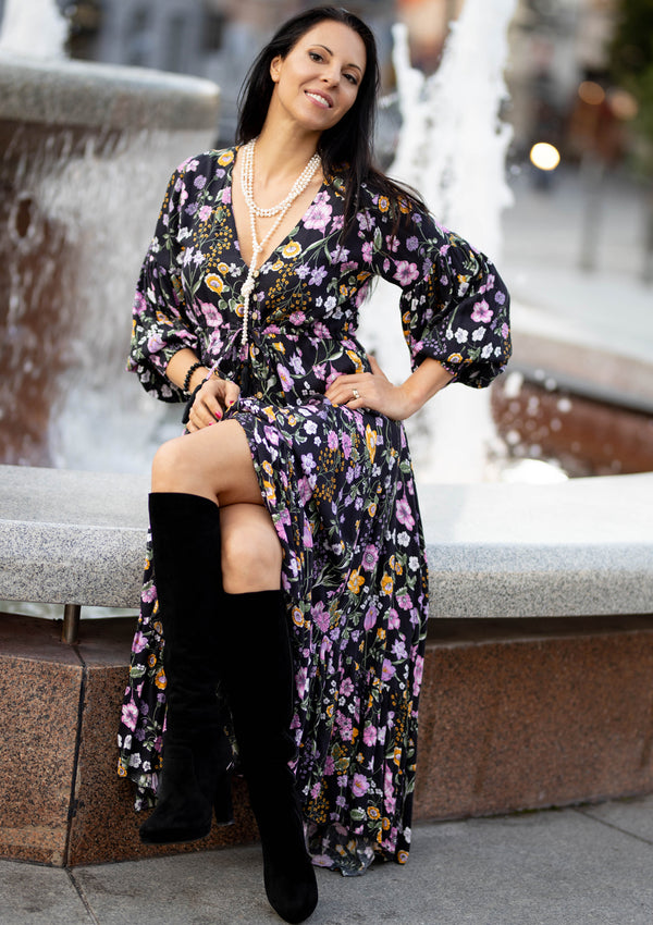 Francesca Mix Flowers Black Dress