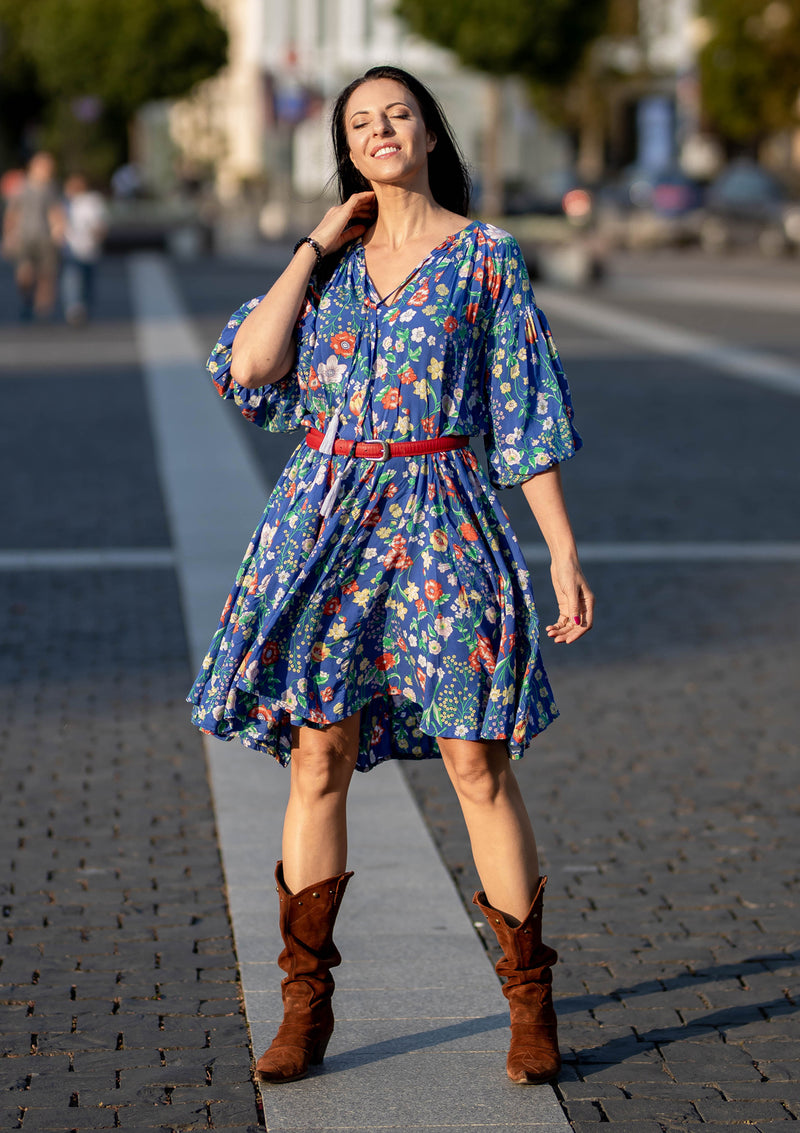 Ella Mix Flowers Blue Dress