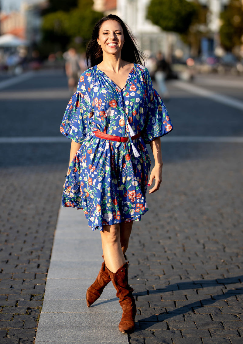 Ella Mix Flowers Blue Dress